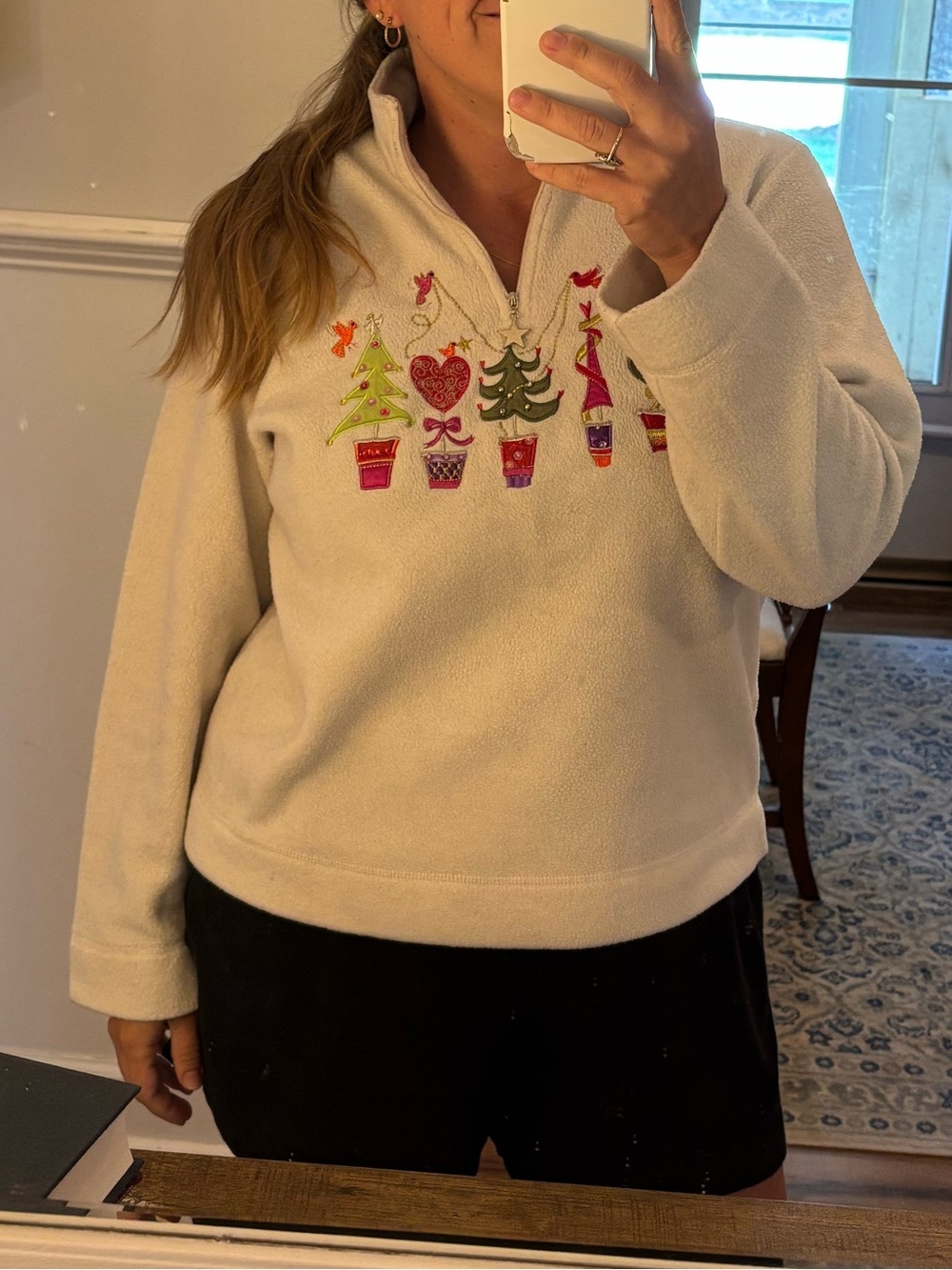 Vintage White Stag Cream Fleece Pullover with Festive Tree Embroidery - Picture 5 of 5